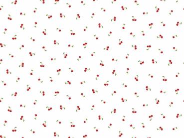 50x70 cm Zuschnitt Baumwolle beschichtet Kirschen auf Weiß